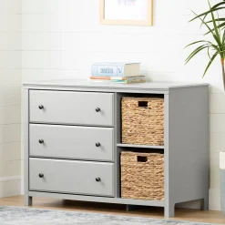 3 Drawers Dresser with Cotton Candy Baskets - Soft Gray