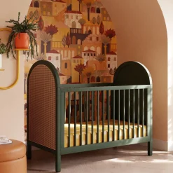 Bondi Cane 3-in-1 Convertible Crib with Toddler Bed Kit - Green / Natural Cane