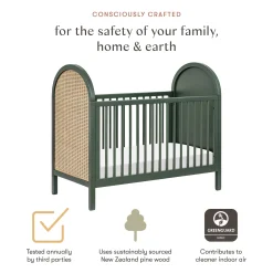 Bondi Cane 3-in-1 Convertible Crib with Toddler Bed Kit - Green / Natural Cane