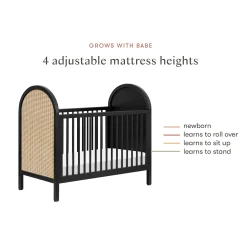 Bondi Cane 3-in-1 Convertible Crib with Toddler Bed Kit - Black / Natural Cane
