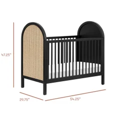 Bondi Cane 3-in-1 Convertible Crib with Toddler Bed Kit - Black / Natural Cane