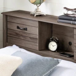 Bookcase Double Headboard with Doors - Ulysses Fall Oak