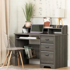 Computer Desk with Hutch - Versa Gray Maple