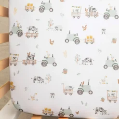 Cotton Jersey Crib Fitted Sheet - Tractor Ride