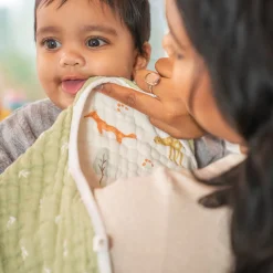 Cotton Muslin Burpy Bib - Sage Woodland