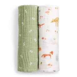Cotton Muslin Swaddles (2) - Sage Woodland
