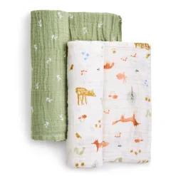 Cotton Muslin Swaddles (2) - Sage Woodland
