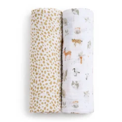 Cotton Muslin Swaddles (2) - Giraffe Safari