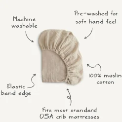 Crib Fitted Sheet Muslin - Fog