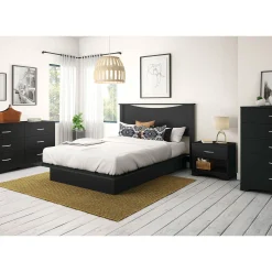 Double / Queen Bed and Headboard Set - Step One Pure Black