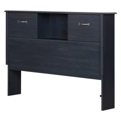 Double Bed Bookcase Headboard with Sliding Doors Asten - Blueberry