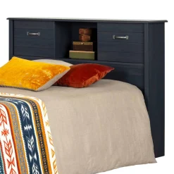 Double Bed Bookcase Headboard with Sliding Doors Asten - Blueberry