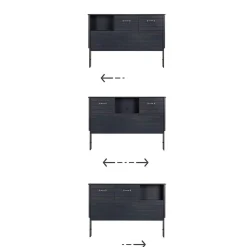 Double Bed Bookcase Headboard with Sliding Doors Asten - Blueberry