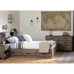 Double Mates Bed with 3 Drawers - Ulysses Fall Oak