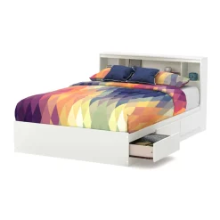 Double Mates Bed With Bookcase Headboard Set - Reevo Pure White