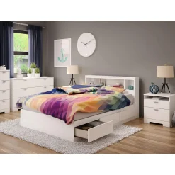 Double Mates Bed With Bookcase Headboard Set - Reevo Pure White