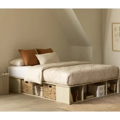 Double Storage Bed with Baskets - Avilla Bleached Oak
