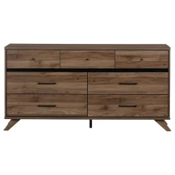 7-Drawer Double Dresser - Flam Natural Walnut and Matte Black