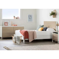 6-Drawer Double Dresser - Munich White and Soft Elm