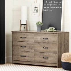 6-Drawer Double Dresser - Tassio Weathered Oak
