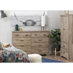8-Drawer Double Dresser - Versa Weathered Oak