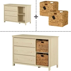 3-Drawer Dresser with Baskets - Cotton Candy Bleached Oak