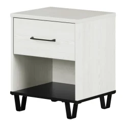 1-Drawer Nightstand - Arlen White Pine and Black Matte