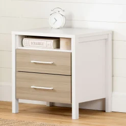 2-Drawer Nightstand - Munich White and Soft Elm