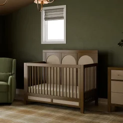 Eloise 4-in-1 Convertible Crib - Walnut & Performance Sand Eco-Weave