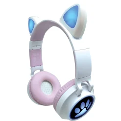 Lexibook - 2 in 1 Bluetooth® and Wired Headphones with lights - Cat Ear