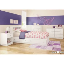 Litchi Twin Bookcase Headboard - Pure White