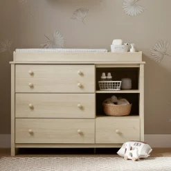 Little Smileys Changing Table with Removable Station - Bleached Oak