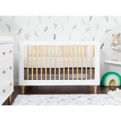 Lolly 3-in-1 Convertible Crib with Toddler Bed Conversion - White / Natural