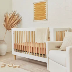 Lolly 3-in-1 Convertible Crib with Toddler Bed Conversion - White / Natural