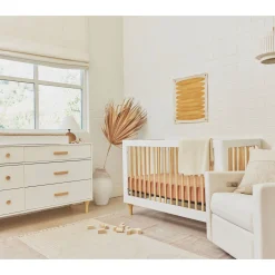 Lolly 3-in-1 Convertible Crib with Toddler Bed Conversion - White / Natural