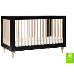 Lolly 3-in-1 Convertible Crib with Toddler Bed Conversion - Black / Washed Natural