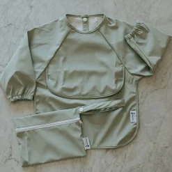 Long-sleeved Bib with integrated pocket 6-24m - Sage