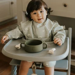 Long-sleeved Bib with integrated pocket 6-24m - Sage