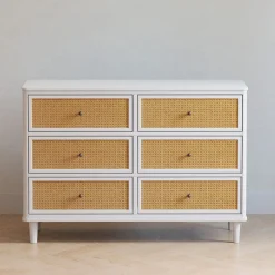 Marin with Cane 6 Drawer Assembled Dresser - Warm White and Honey Cane