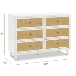 Marin with Cane 6 Drawer Assembled Dresser - Warm White and Honey Cane