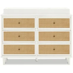 Marin with Cane 6 Drawer Assembled Dresser - Warm White and Honey Cane