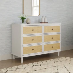 Marin with Cane 6 Drawer Assembled Dresser - Warm White and Honey Cane