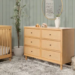 Marin with Cane 6 Drawer Assembled Dresser - Honey and Honey Cane