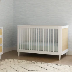 Marin with Cane 3-in-1 Convertible Crib - Warm White and Honey Cane