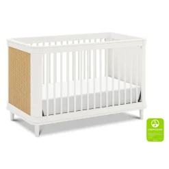 Marin with Cane 3-in-1 Convertible Crib - Warm White and Honey Cane