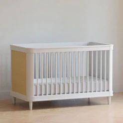 Marin with Cane 3-in-1 Convertible Crib - Warm White and Honey Cane