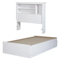Mates Bed With Bookcase Headboard Set - Vito Pure White