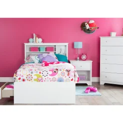 Mates Bed With Bookcase Headboard Set - Vito Pure White