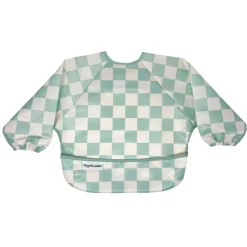 Mess-proof Full Sleeved Bib - Sage Checkers 6-24m