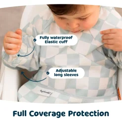 Mess-proof Full Sleeved Bib - Sage Checkers 6-24m